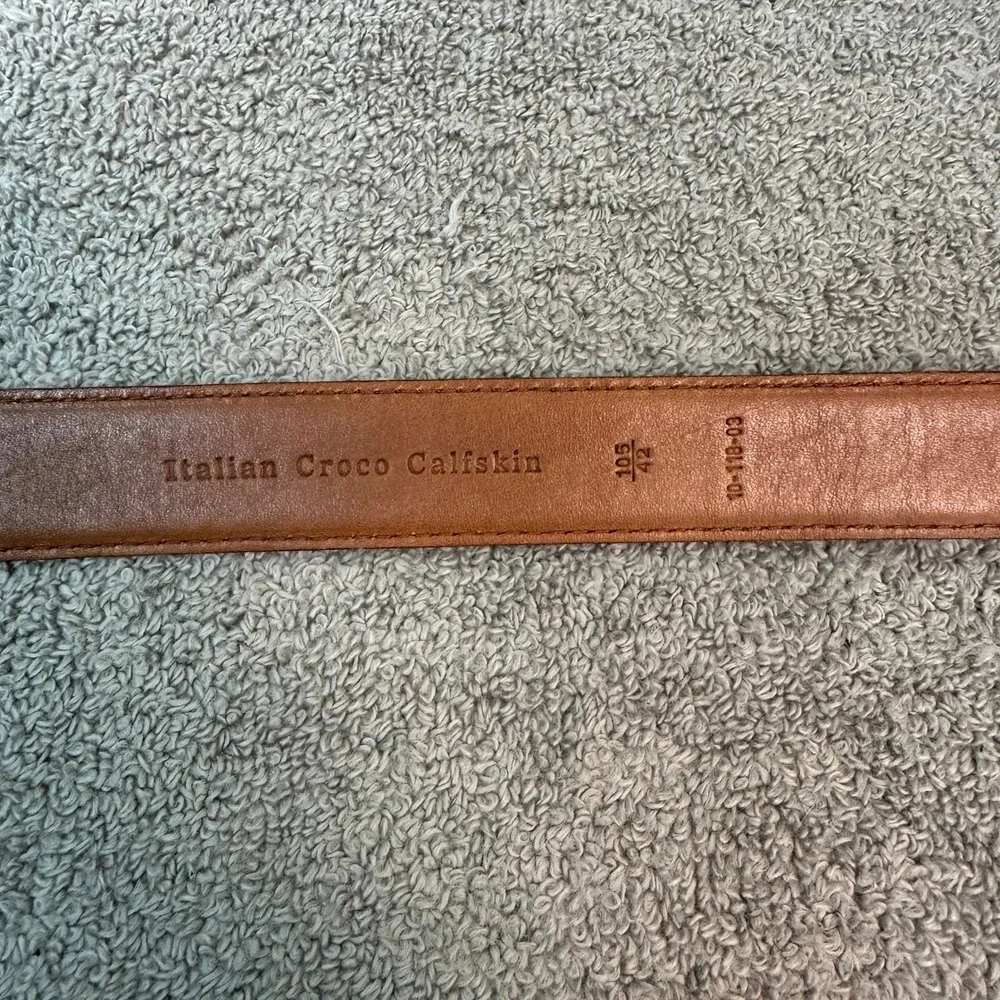 Arden Leather Co Mens Tan Italian Croco Calfskin Belt Silver Gold Buckle Size 42